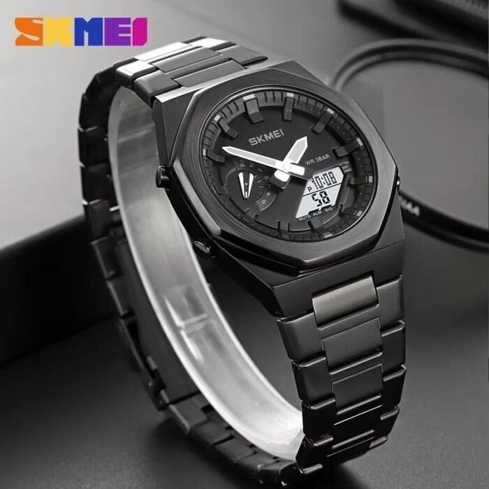 Black Sk-mei 1816 Dual-Display Quartz