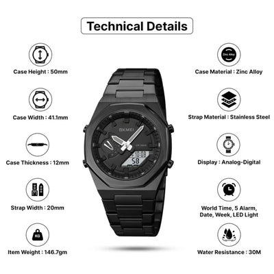 Black Sk-mei 1816 Dual-Display Quartz