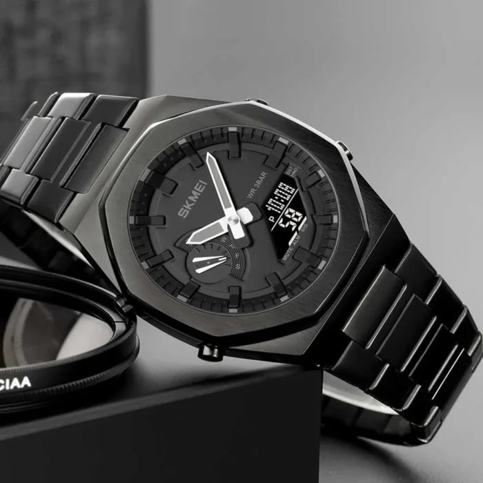 Black Sk-mei 1816 Dual-Display Quartz